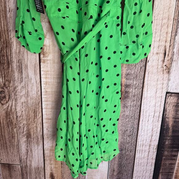 Ganni Dress Dainty Georgette Wrap Polka Dot Classic Green Size 42 Versatile - Picture 6 of 15